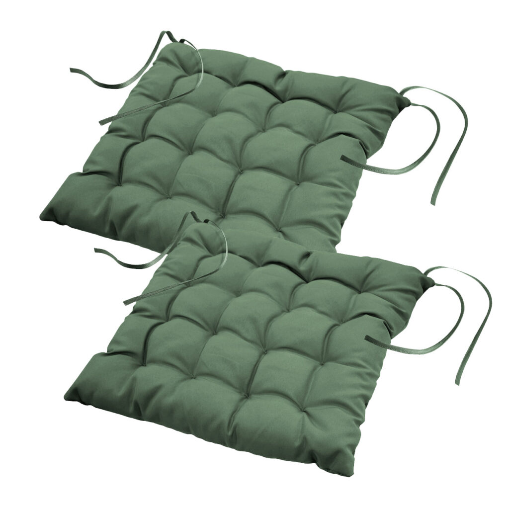 2er-Set Stuhlkissen gesteppt aus Polyester, Sitzkissen mit Bändchen, khaki, 40 x 40 cm 2er-Set Stuhlkissen gesteppt aus Polyester, Sitzkissen mit Bändchen, khaki, 40 x 40 cm