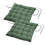 2er-Set Stuhlkissen gesteppt aus Polyester, Sitzkissen mit Bändchen, khaki, 40 x 40 cm