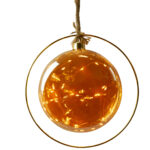 Flache Hängekugel-Deko, LED beleuchtet, Weihnachtsdeko zum Aufhängen, bernstein, Ø 15 cm