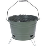 Holzkohlegrill aus Metall, Balkongrill mit Henkel, grün, 27 x 22 cm