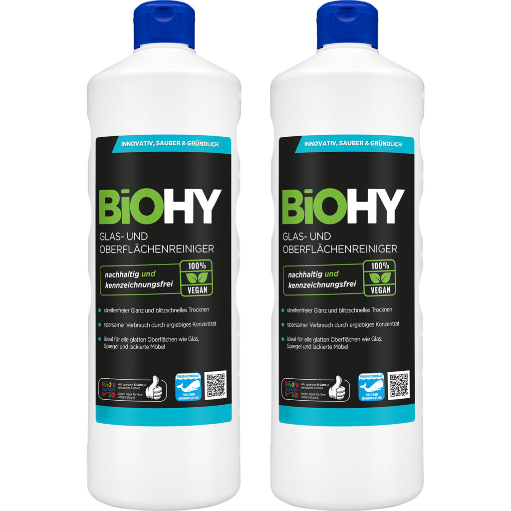 2er-Set Glasreiniger, 100% vegan, nachhaltig und kennzeichnungsfrei, 1 Liter 2er-Set Glasreiniger, 100% vegan, nachhaltig und kennzeichnungsfrei, 1 Liter