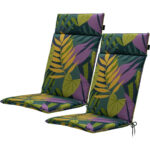 2er-Set Hochlehner-Auflage, Gartenstuhlkissen, Blätterdesign grün, 120 x 50 cm