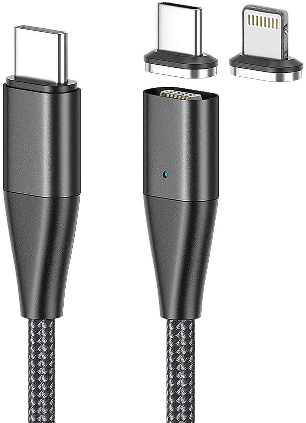 Magnetisches USB-C-Schnell-Ladekabel, Typ C & Lightning, 1,8 m, 3 A Magnetisches USB-C-Schnell-Ladekabel, Typ C & Lightning, 1,8 m, 3 A