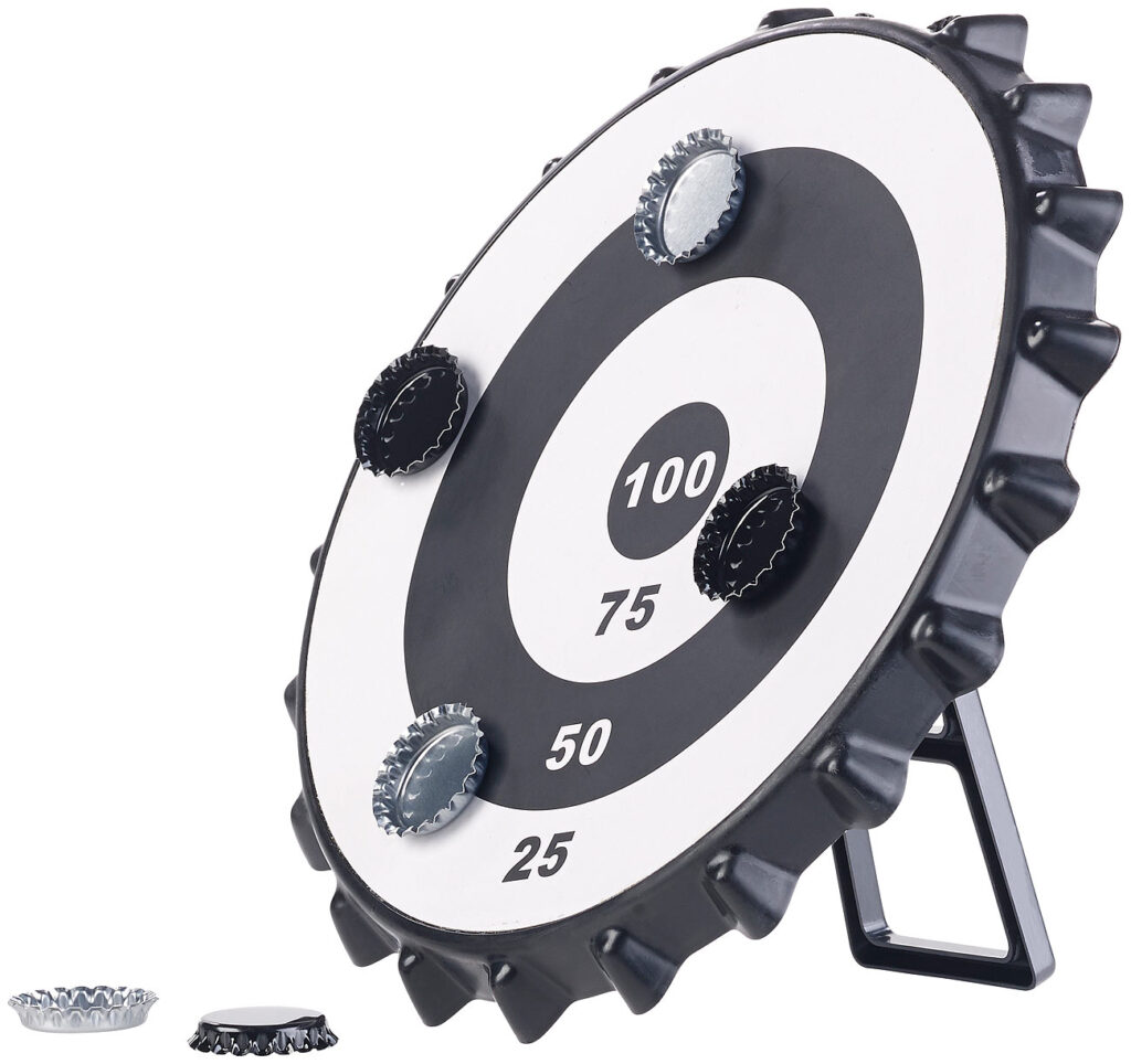 Magnetisches Kronkorken-Dartspiel mit 6 Kronkorken, Ø 24 cm Magnetisches Kronkorken-Dartspiel mit 6 Kronkorken, Ø 24 cm