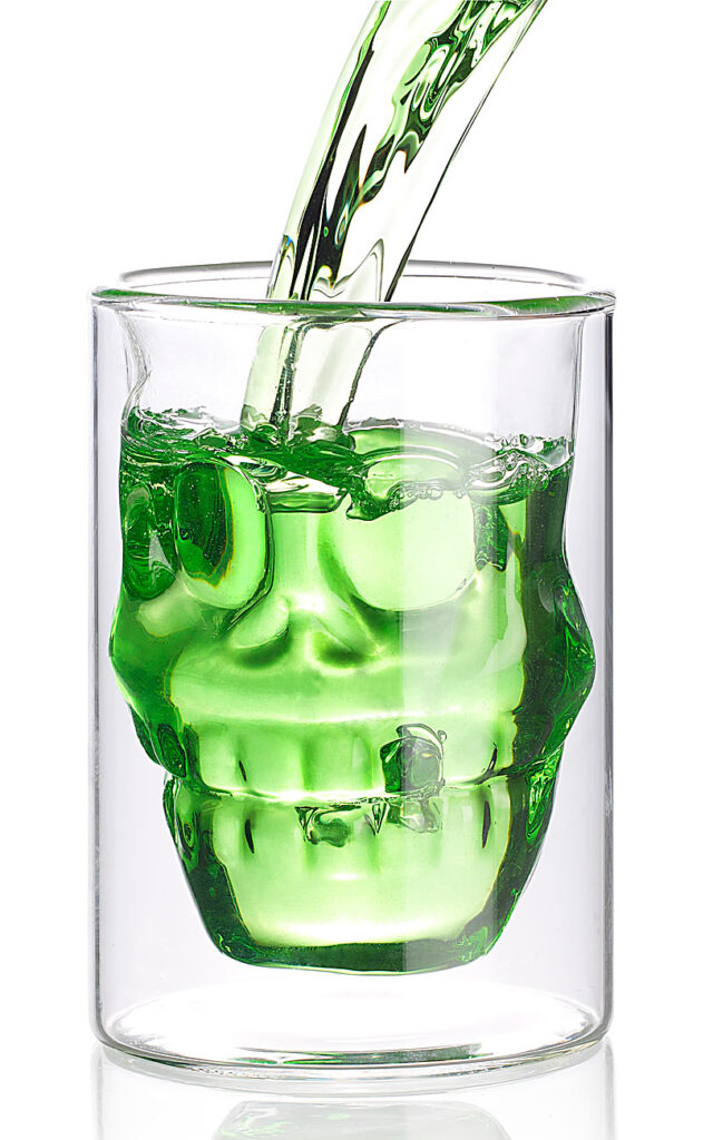 Doppelwandiges Trinkglas Totenkopf, 0,4 Liter, spülmaschinenfest Doppelwandiges Trinkglas Totenkopf, 0,4 Liter, spülmaschinenfest
