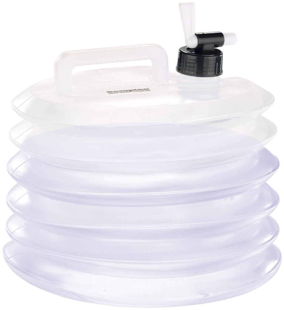 Faltbarer Wasserkanister mit Zapfhahn, 10 l, rund, lebensmittelecht Faltbarer Wasserkanister mit Zapfhahn, 10 l, rund, lebensmittelecht