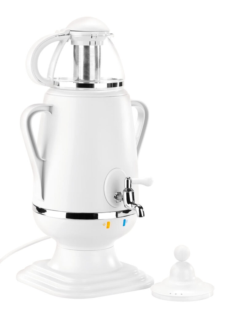 Samowar-Teebereiter mit Glas-Teekanne, 2.300 Watt, 3,5 und 0,5 Liter Samowar-Teebereiter mit Glas-Teekanne, 2.300 Watt, 3,5 und 0,5 Liter