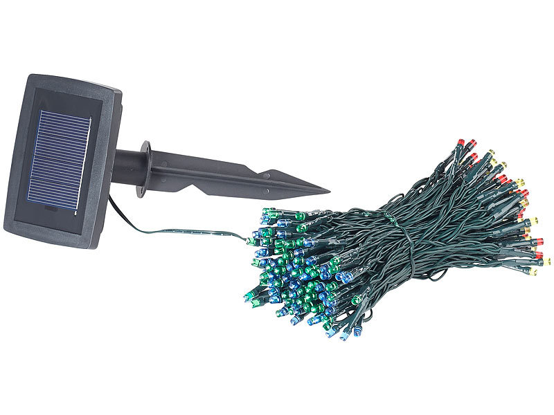 4-farbige Solar-LED-Lichterkette mit 100 LEDs und Timer, IP44, 10 m 4-farbige Solar-LED-Lichterkette mit 100 LEDs und Timer, IP44, 10 m