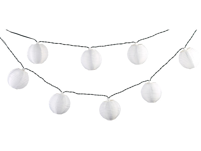 Solar-LED-Lichterkette, warmweiss, mit 20 weissen Lampions, 3,8 m, IP44 Solar-LED-Lichterkette, warmweiss, mit 20 weissen Lampions, 3,8 m, IP44