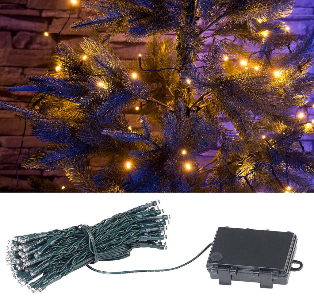 LED-Lichterkette mit 100 LEDs, Timer, Batterie, warmweiss, 10 m, IP44 LED-Lichterkette mit 100 LEDs, Timer, Batterie, warmweiss, 10 m, IP44