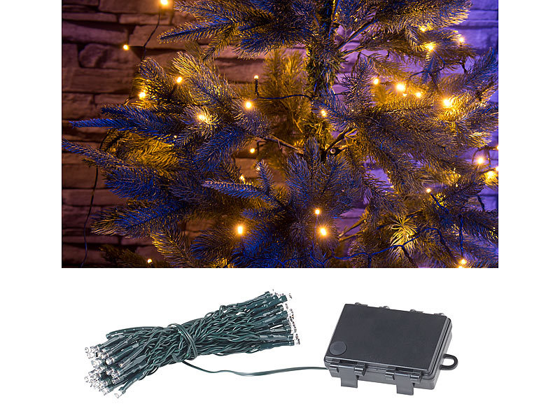 LED-Lichterkette mit 50 LEDs, Timer, Batterie, warmweiss, 5m, IP44 LED-Lichterkette mit 50 LEDs, Timer, Batterie, warmweiss, 5m, IP44
