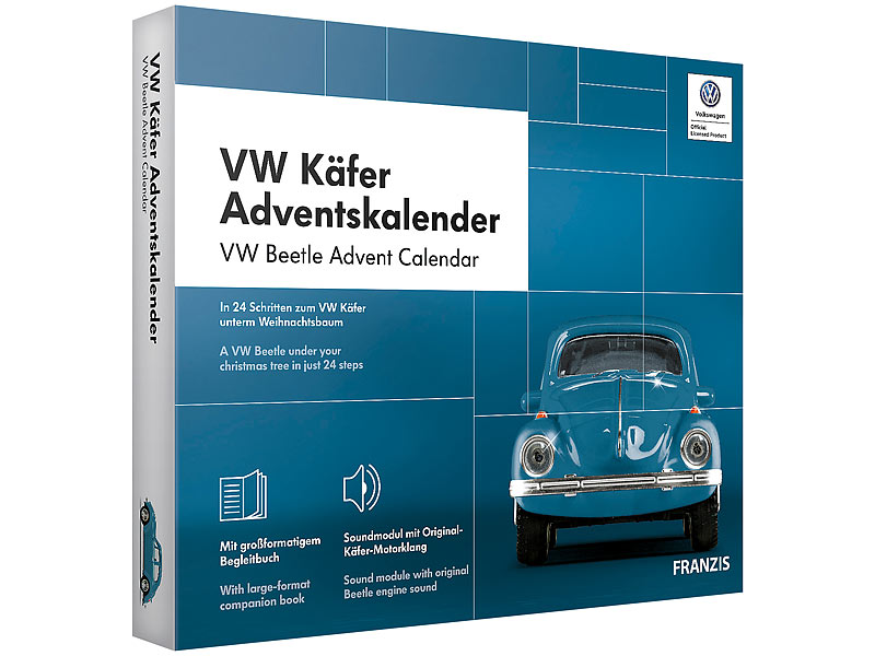 Adventskalender VW Käfer, Bausatz mit Sound-Modul, Massstab1:43 Adventskalender VW Käfer, Bausatz mit Sound-Modul, Massstab1:43
