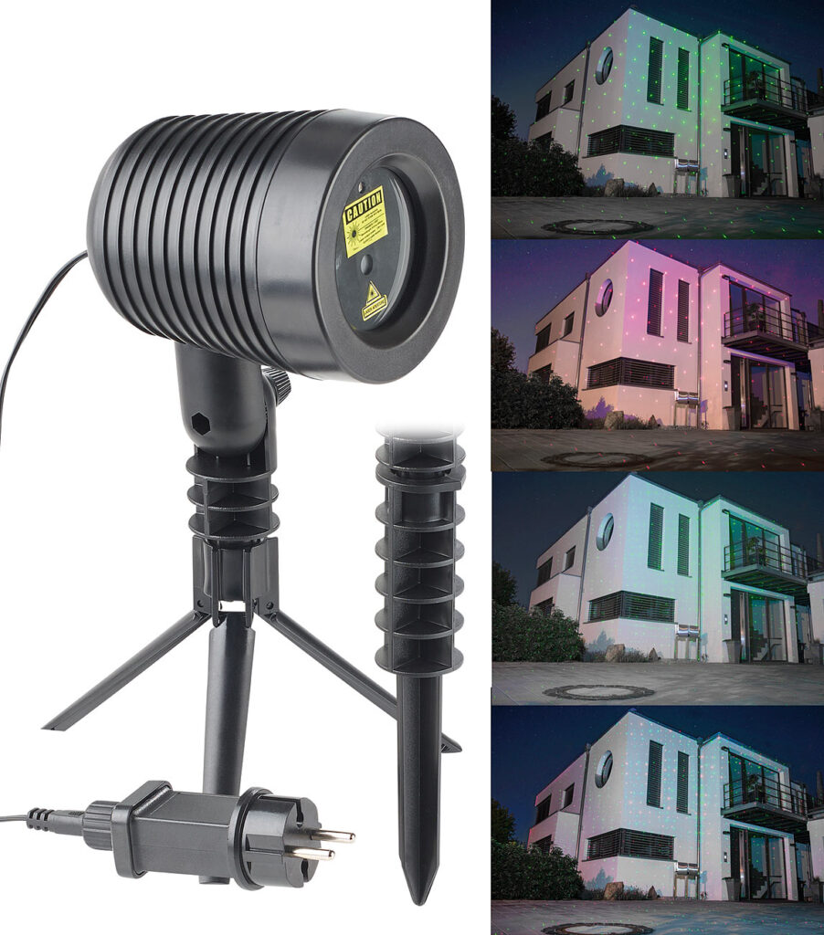 Laserprojektor, bewegter Sternen-Regen-Lichteffekt, rot & grün, IP44 Laserprojektor, bewegter Sternen-Regen-Lichteffekt, rot & grün, IP44