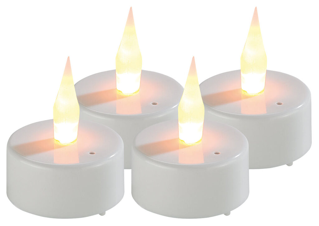 4er-Set LED-Teelichter mit Luftzugsensor und beweglicher Flamme 4er-Set LED-Teelichter mit Luftzugsensor und beweglicher Flamme