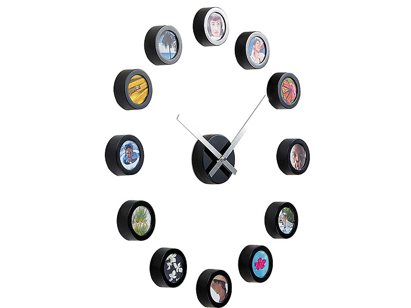 Wanduhr zum Selbstgestalten mit Zifferblatt aus 12 Bildern Wanduhr zum Selbstgestalten mit Zifferblatt aus 12 Bildern