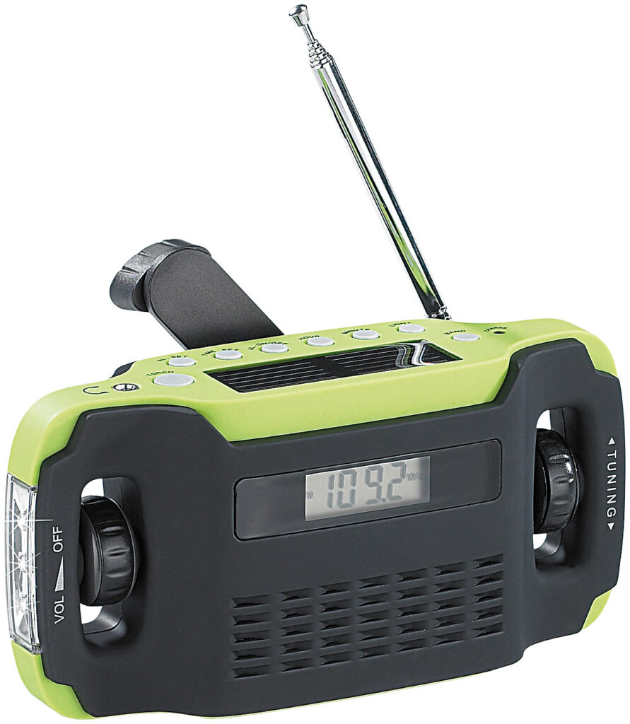 Batteriefreies Solar- & Dynamo-Koffer-Radio mit LED-Lampe Batteriefreies Solar- & Dynamo-Koffer-Radio mit LED-Lampe