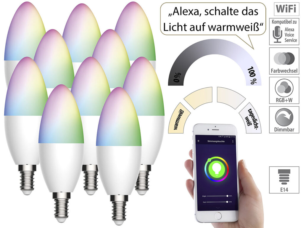 10er-Set WLAN-LED-Lampe für Amazon Alexa/Google Assistant, E14 10er-Set WLAN-LED-Lampe für Amazon Alexa/Google Assistant, E14