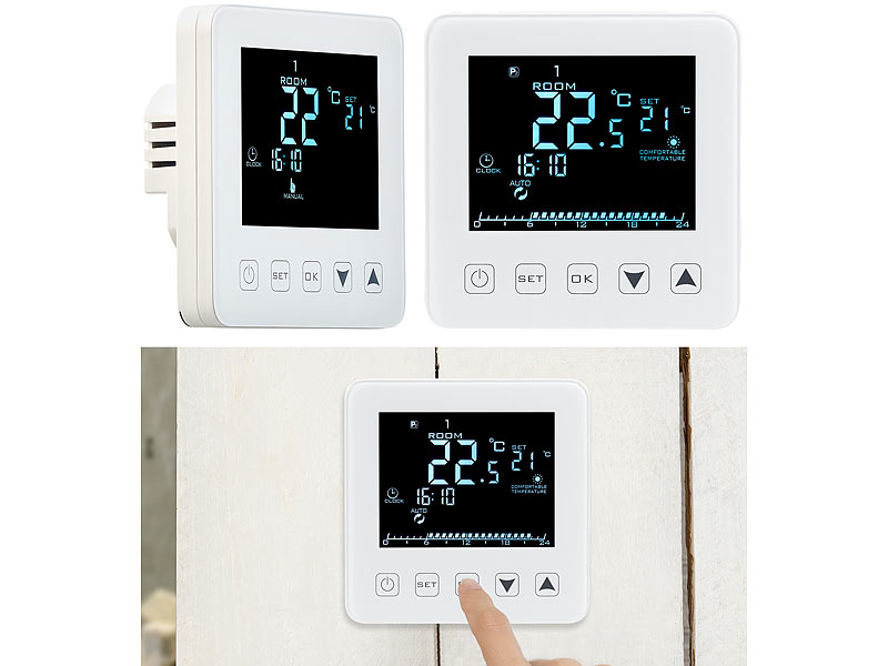 2er-Set Wand-Thermostate für Fussbodenheizung, LCD,Touch-Tasten 2er-Set Wand-Thermostate für Fussbodenheizung, LCD,Touch-Tasten