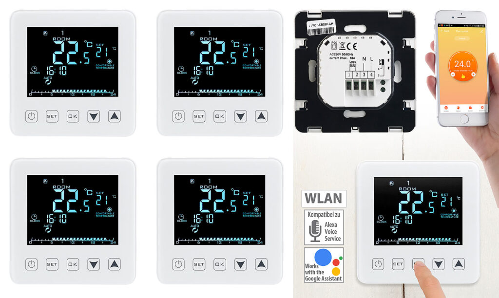 4er-Set WLAN-Thermostate für Fussbodenheizungen, für Siri, Alexa & GA 4er-Set WLAN-Thermostate für Fussbodenheizungen, für Siri, Alexa & GA