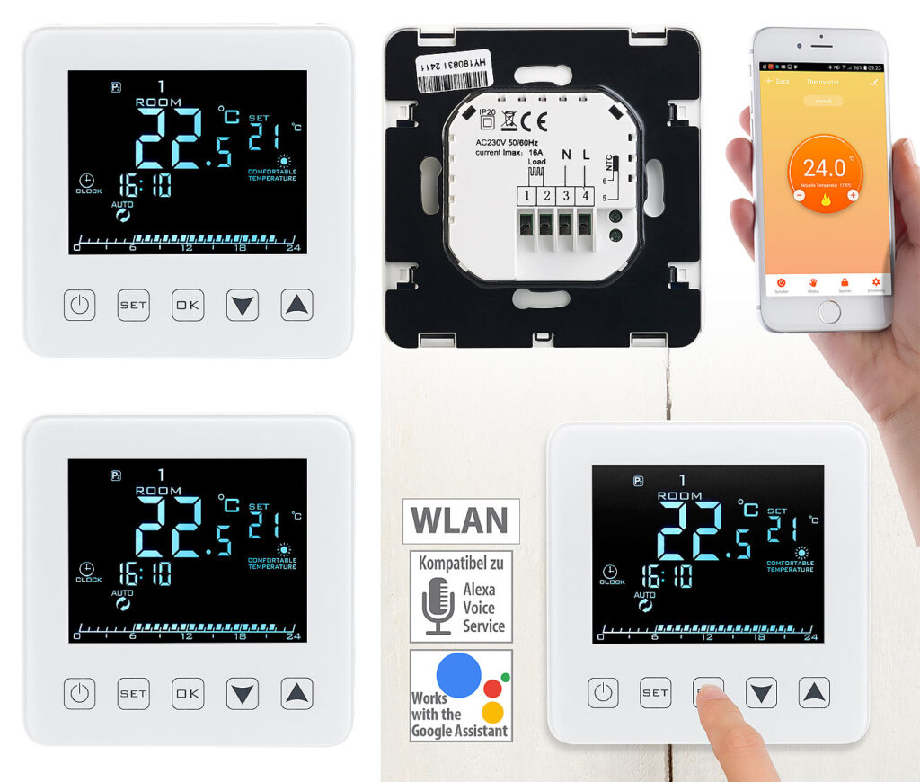 2er-Set WLAN-Thermostate für Fussbodenheizungen, für Siri, Alexa & Goggle Assistant 2er-Set WLAN-Thermostate für Fussbodenheizungen, für Siri, Alexa & Goggle Assistant