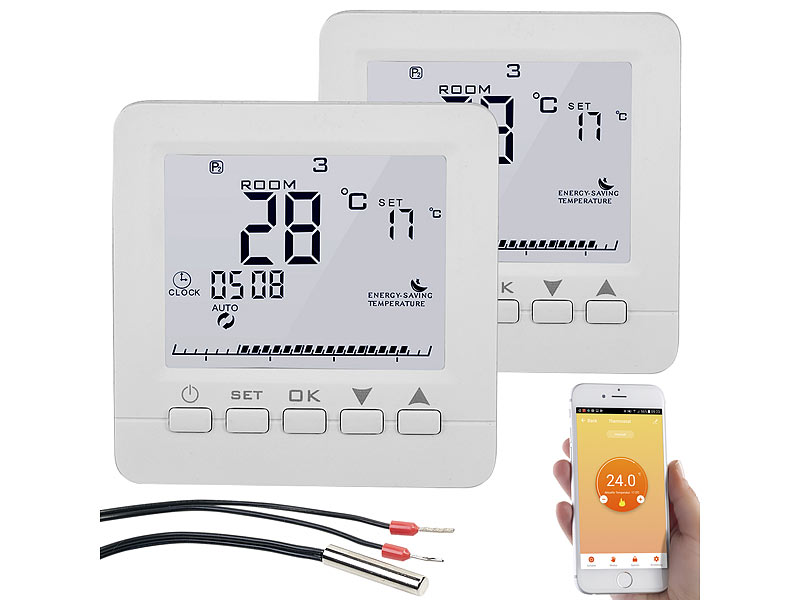 2er-Set WLAN-Thermostate für Fussbodenheizung, für Siri, Alexa & GA 2er-Set WLAN-Thermostate für Fussbodenheizung, für Siri, Alexa & GA
