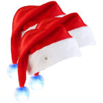 3er-Set LED-Nikolausmützen  mit  leuchtendem  Bommel, farbwechslnd