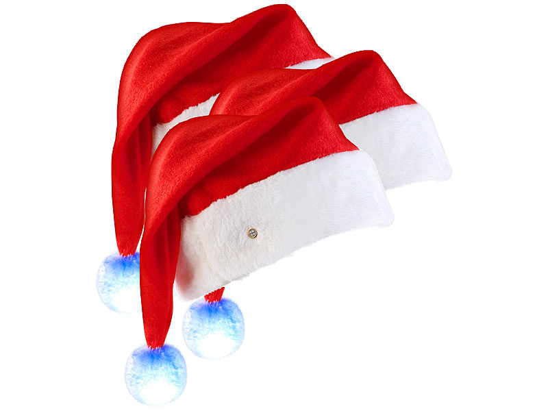 3er-Set LED-Nikolausmützen mit leuchtendem Bommel, farbwechslnd 3er-Set LED-Nikolausmützen mit leuchtendem Bommel, farbwechslnd