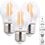 3er-Set LED-Filament-Lampen, G45, E27, 470 lm, 4 W, 2700K, dimmbar