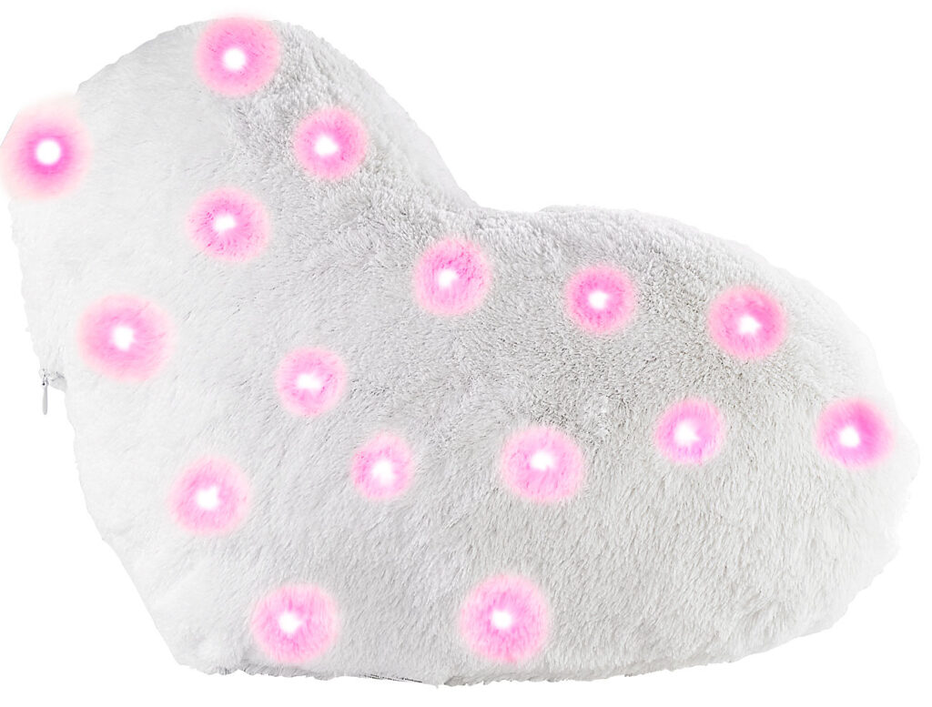 Deko-Webpelz-Kissen in Herz-Form mit roten LEDs