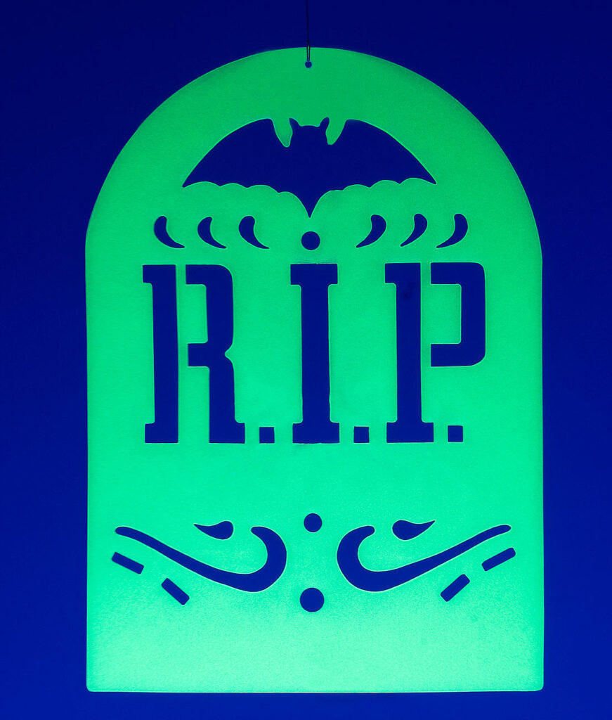 Glow-in-the-dark Halloween-Fensterdeko Grabstein, 26 x 19 cm Glow-in-the-dark Halloween-Fensterdeko Grabstein, 26 x 19 cm