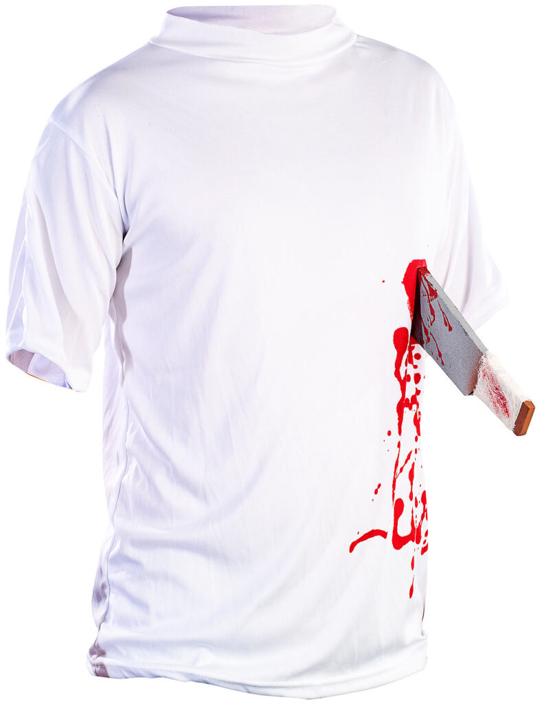 Halloween T-Shirt „Machete in der Brust“, Gr. M