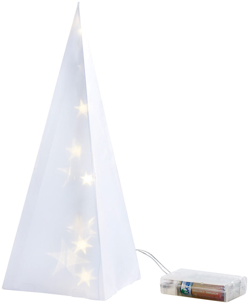 Weihnachtsdeko „Pyramide“ mit Hologramm-Effekt und 10 LEDs Weihnachtsdeko „Pyramide“ mit Hologramm-Effekt und 10 LEDs