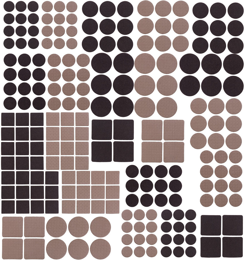 220-teiliges Filzgleiter- und Möbelpuffer-Set, selbstklebend, 4mm, schwarz und braun 220-teiliges Filzgleiter- und Möbelpuffer-Set, selbstklebend, 4mm, schwarz und braun