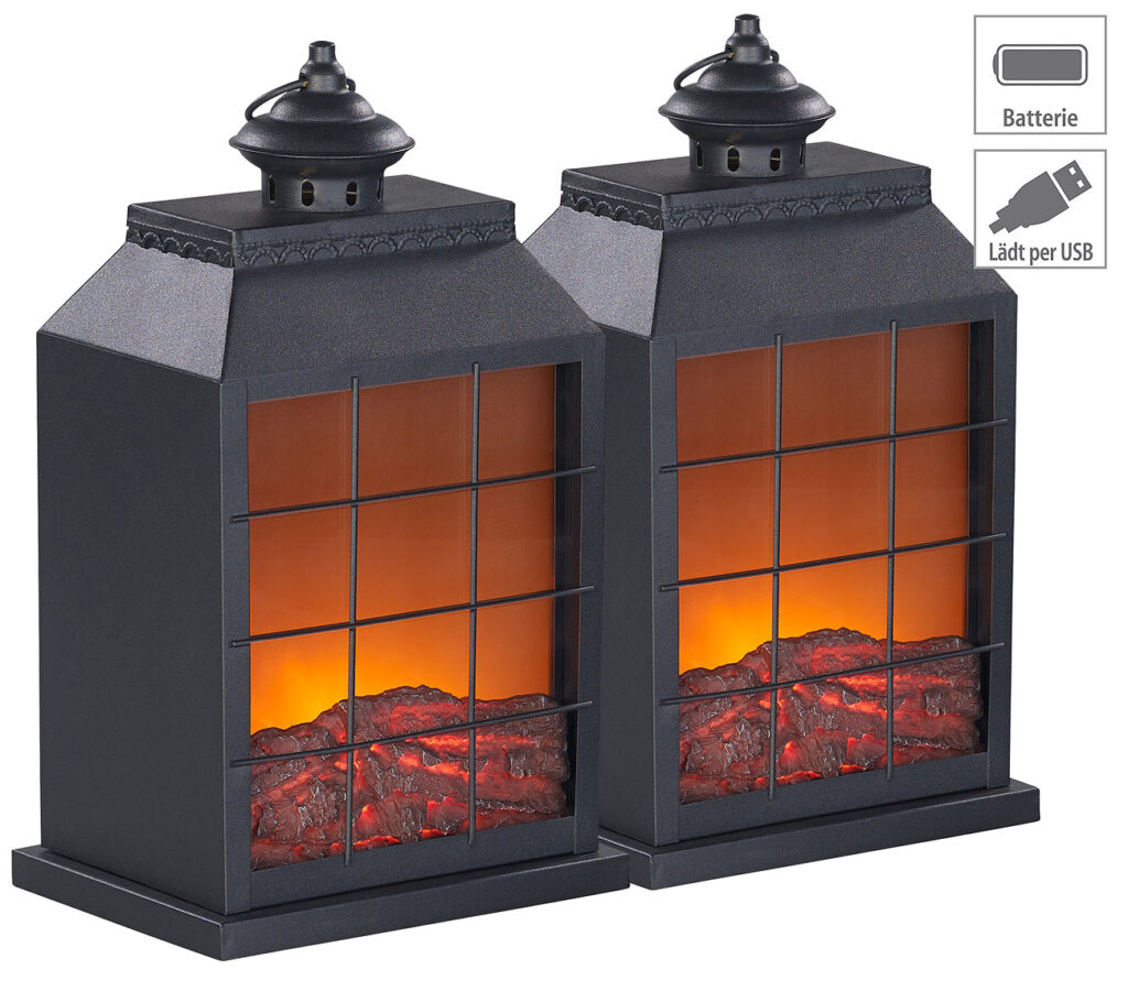 2er-Set Elektro-Deko-Kamine, Flammen-Optik, USB- & Batterie-Betrieb 2er-Set Elektro-Deko-Kamine, Flammen-Optik, USB- & Batterie-Betrieb