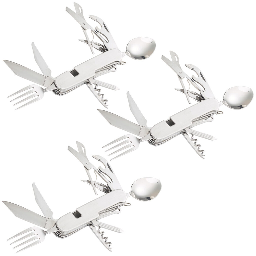 3er-Set 14in1-Edelstahl-Klappbestecke und Taschenmesser 3er-Set 14in1-Edelstahl-Klappbestecke und Taschenmesser