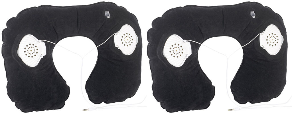 2 aufblasbare Nackenhörnchen mit integriertem Stereo-Lautsprecher