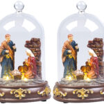 2er-Set Weihnachtskrippen mit Glasglocke, LED-Beleuchtung, handbemalt