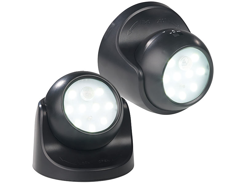 2er-Set Kabellose LED-Strahler, Bewegungssensor, 360° drehbar,100 lm, schwarz 2er-Set Kabellose LED-Strahler, Bewegungssensor, 360° drehbar,100 lm, schwarz