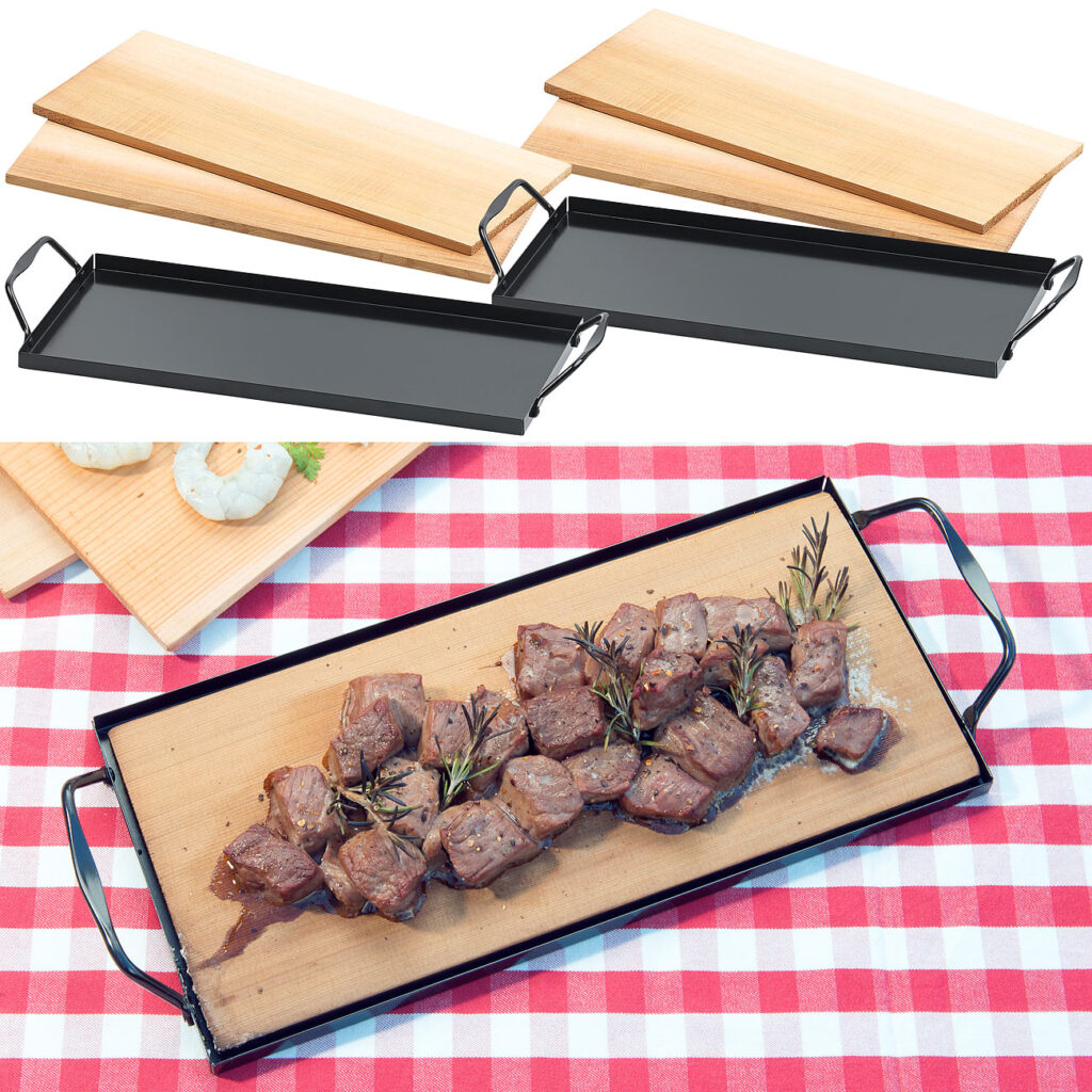 4 Zedernholz-Grillbretter für Holzkohle- & Gasgrills, mit Metallrahmen 4 Zedernholz-Grillbretter für Holzkohle- & Gasgrills, mit Metallrahmen