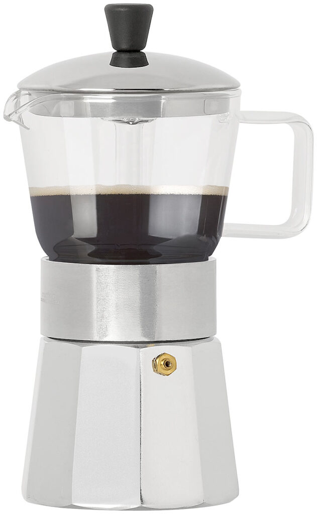 Design-Espressokocher, Kanne aus Borosilikat-Glas, 300 ml, 6 Tassen Design-Espressokocher, Kanne aus Borosilikat-Glas, 300 ml, 6 Tassen
