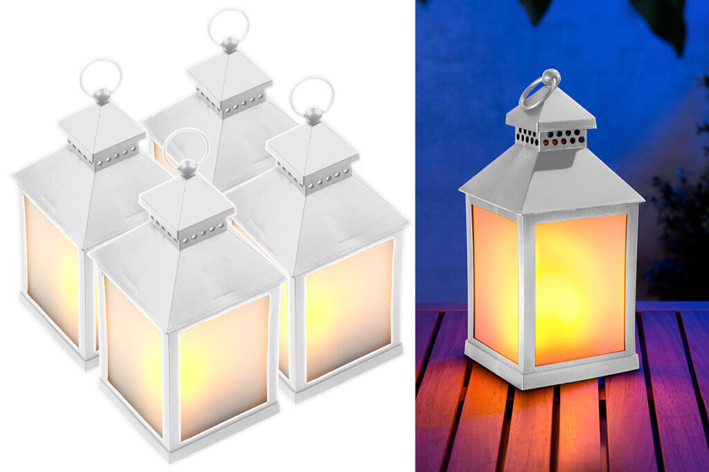 4er Pack LED-Laterne mit realistischem Flammenspiel und Timer, weiss 4er Pack LED-Laterne mit realistischem Flammenspiel und Timer, weiss