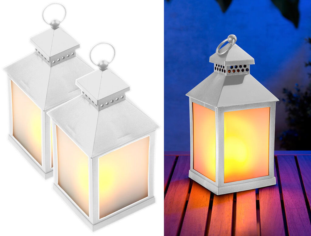 2er Pack LED-Laterne mit realistischem Flammenspiel und Timer, weiss 2er Pack LED-Laterne mit realistischem Flammenspiel und Timer, weiss