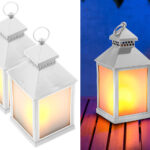 2er Pack LED-Laterne mit realistischem Flammenspiel und Timer, weiss