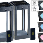 2er-Set Outdoor-Solar-Laternen, RGB+W-LEDs, Fernbedienung, 80 lm, 1 W