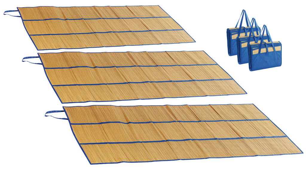 3er-Set faltbare Bast-Strandmatten mit Tragegriffen, 180 x 90 cm 3er-Set faltbare Bast-Strandmatten mit Tragegriffen, 180 x 90 cm