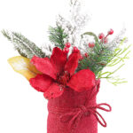 Weihnachts-Gesteck mit Blumen, Zweigen, Beeren und Kunst-Schnee, 27 cm