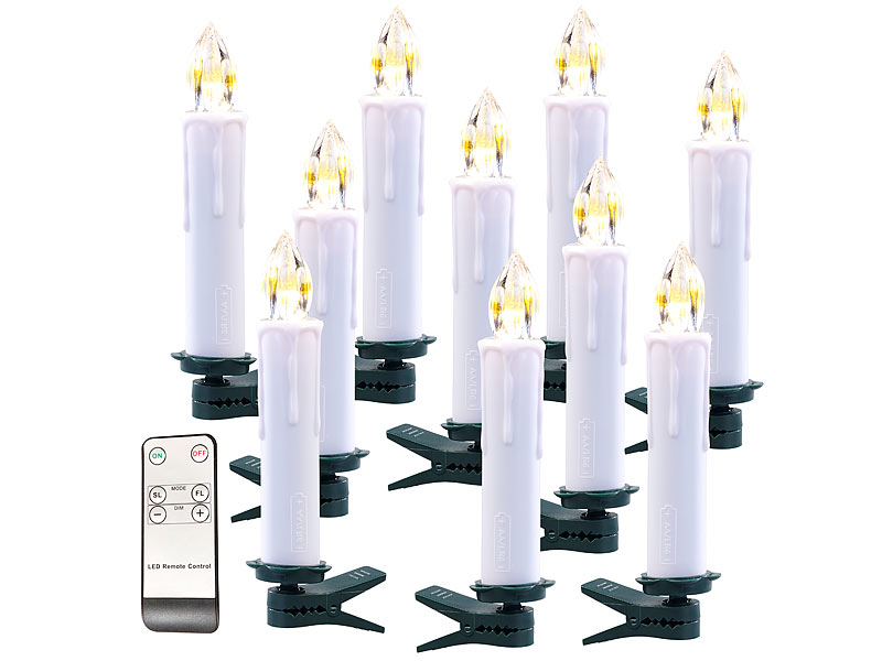 10er-Set Funk-Weihnachtsbaum-LED-Kerzen mit Fernbedienung, weiss