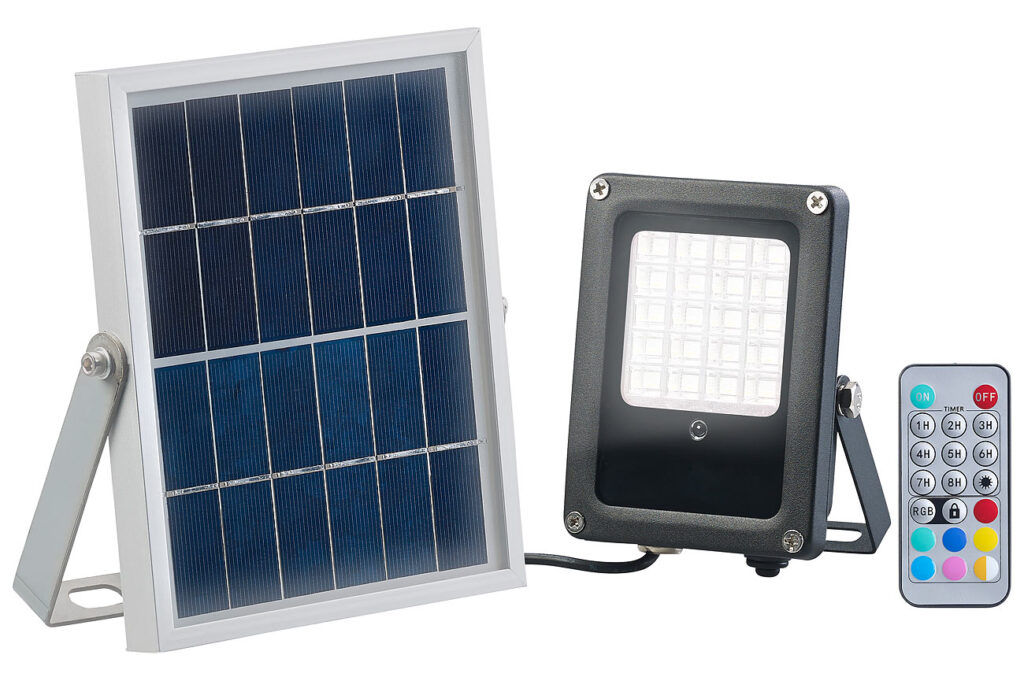 Solar-LED-Fluter für aussen, RGBW, 10 Watt, mit Fernbedienung & Timer Solar-LED-Fluter für aussen, RGBW, 10 Watt, mit Fernbedienung & Timer