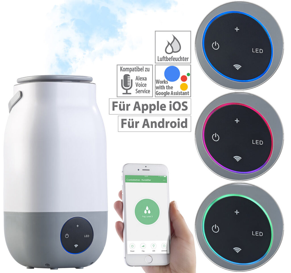 Ultraschall-Luftbefeuchter, kompat. zu Amazon Alexa & Google Assistant Ultraschall-Luftbefeuchter, kompat. zu Amazon Alexa & Google Assistant
