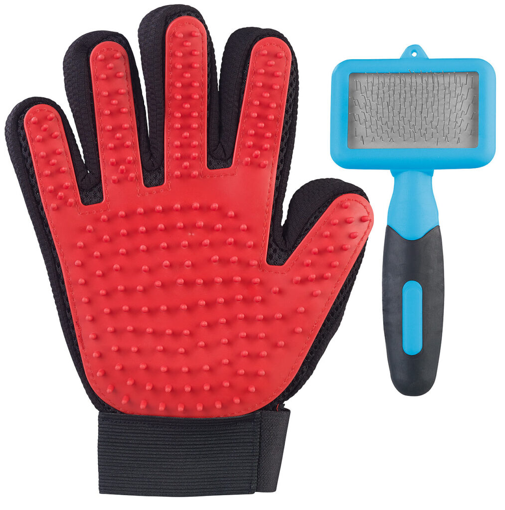 2in1-Fellpflege-Set für Hunde und Katzen mit Bürste und Handschuh 2in1-Fellpflege-Set für Hunde und Katzen mit Bürste und Handschuh